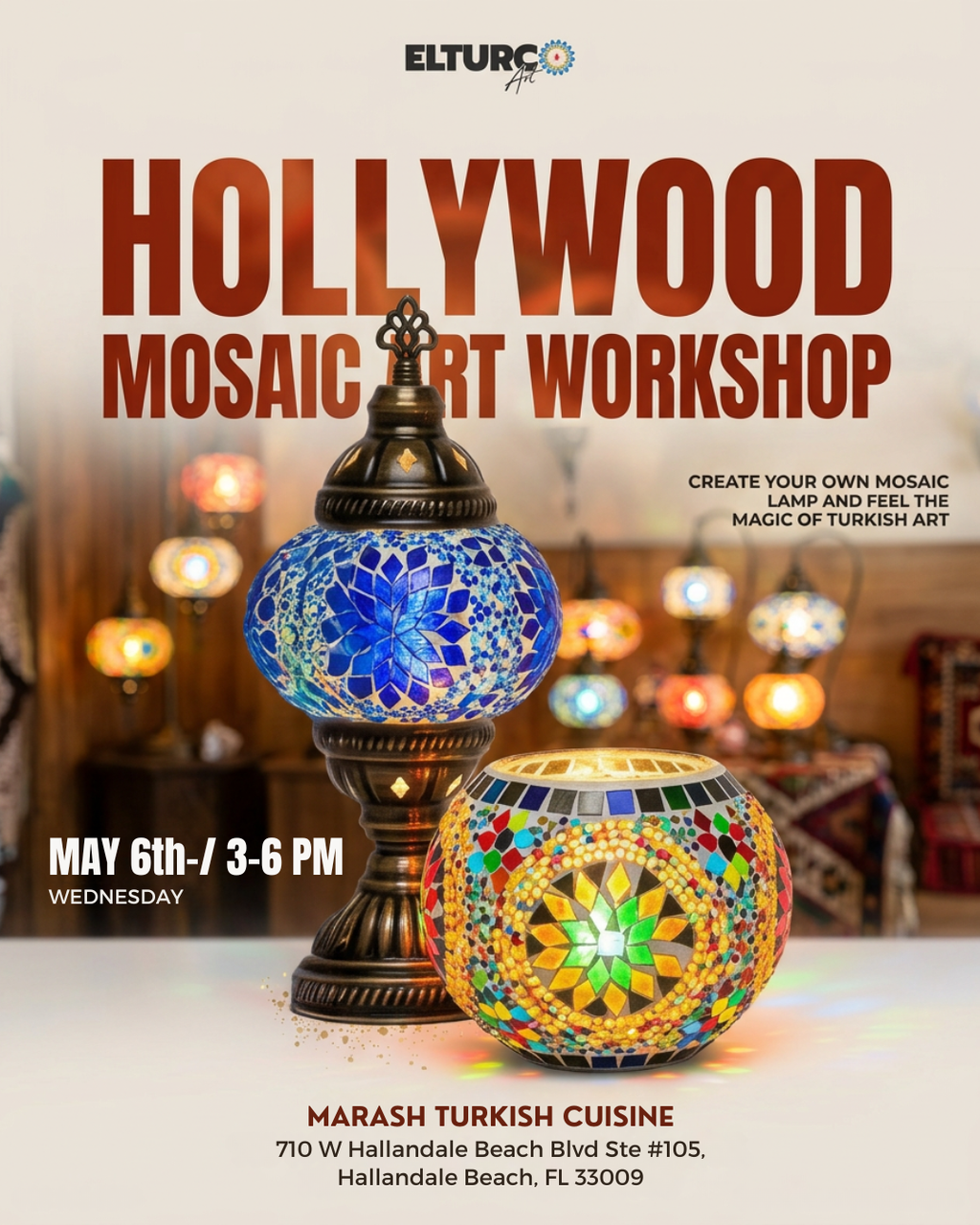 Hollywood Mosaic Lamp Workshop- May 6th/ 3-6 PM