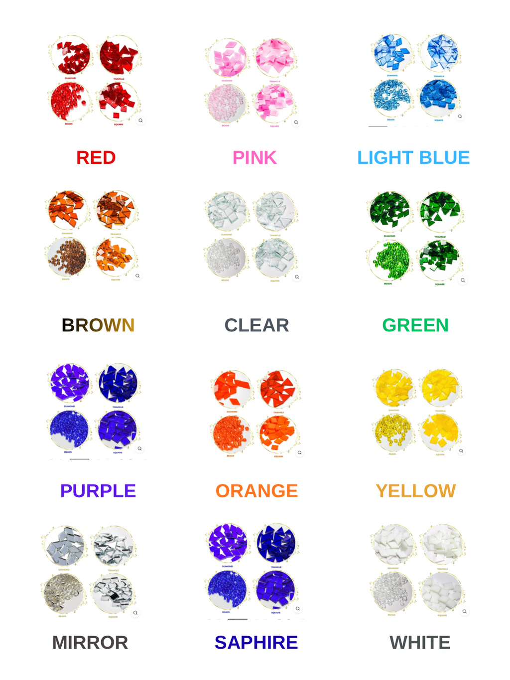 Each color has 3 type tiles ( Diamond, Square,Triangle) and Beads